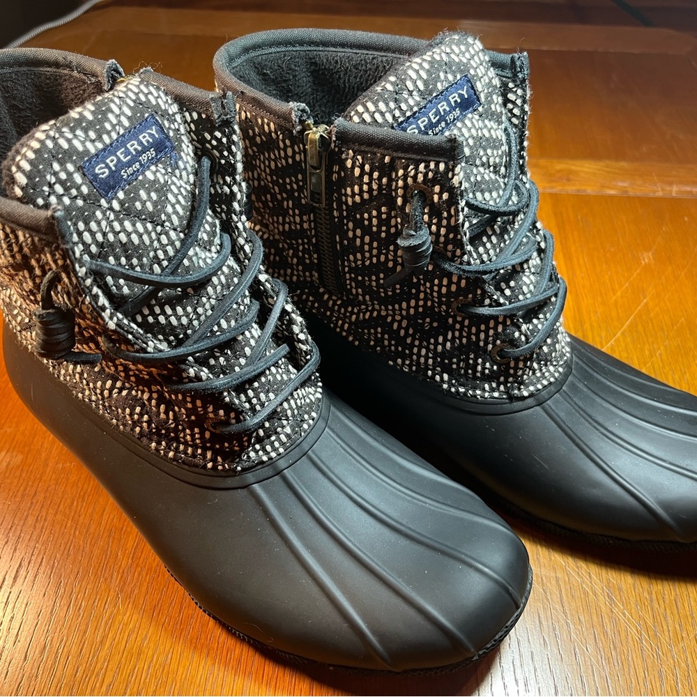 Sperry Black and White Winter Rain Boots